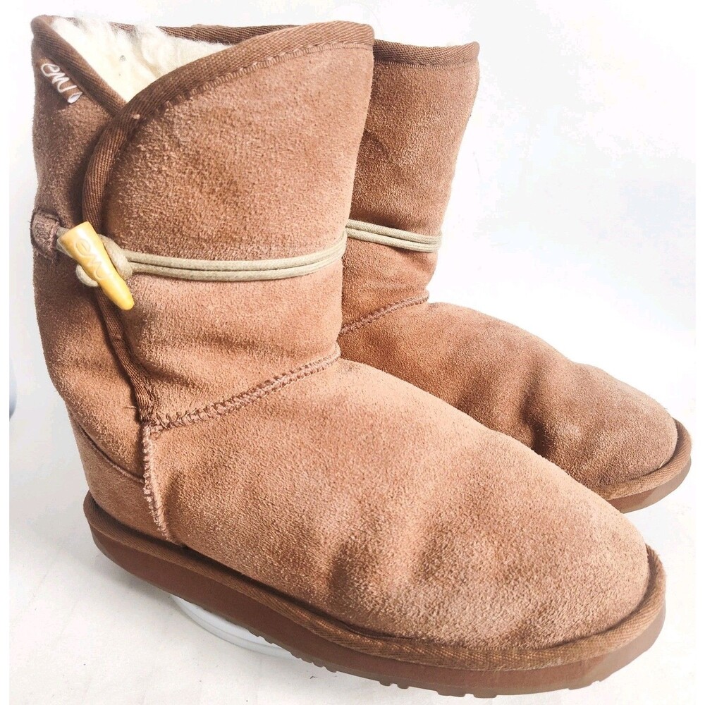 Emu Ularu Suede Camel Tan Leather Merino Wool Lined Mid-Calf Winter Boots 10